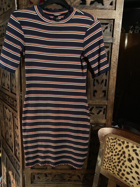 Miss Shop Brand Fitted Stretch Knit Dress Sz S Smart Stripe Lovely Thickish Knit