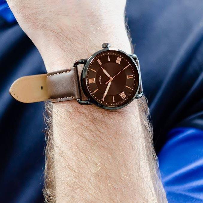 Fossil FS5666 Copeland Three-Hand Brown Leather Strap Roman