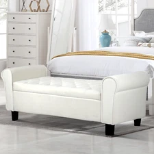 51" Velvet Storage Bench with Ottoman End of Bed Upholstered Couch Beige Bedroom