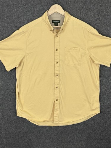 Camisa para hombre Eddie Bauer manga corta abotonada XL amarilla 100 % algodón - Imagen 2 de 11