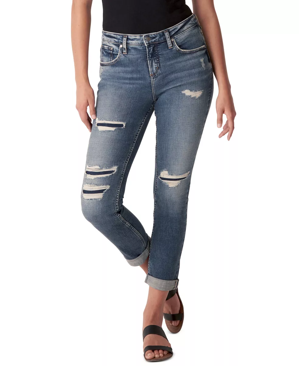 Silver Jeans Co Women s Beau Ripped Slim Leg Jeans 30 Indigo
