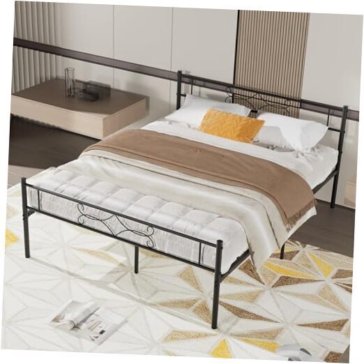 Full Size Metal Bed Frame with Sturdy Platform & Headboard  