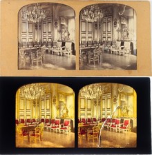 FRANCE Paris Château de Fontainebleau Salle, Photo Stereo Diorama ca 1860 Damaged
