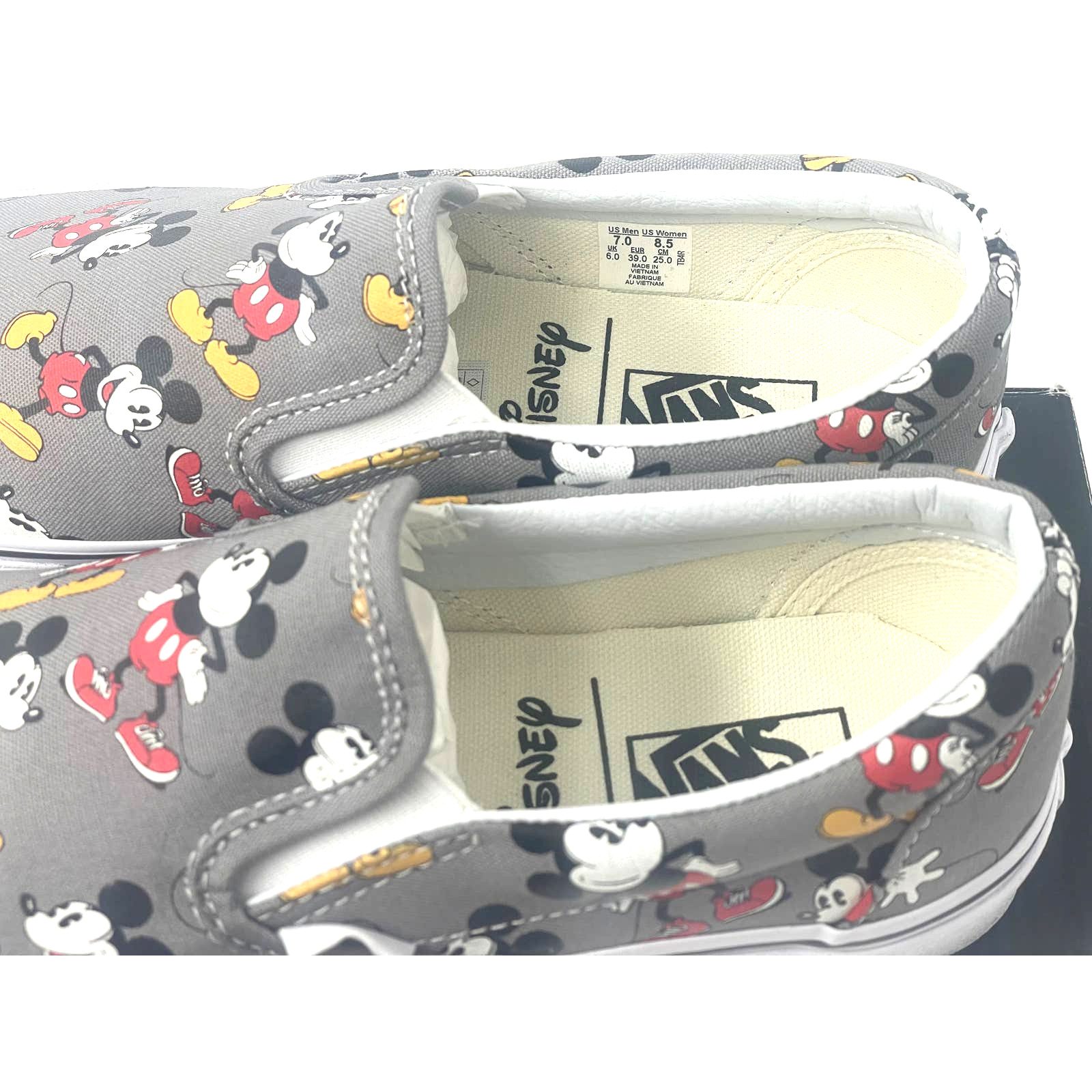 *RARE* Vans X Disney Mickey Mouse Grey Classic Slip-On Shoes Mens 7 Womens 8.5 image 5