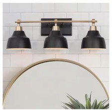 LNC Modern Black Bathroom Vanity Light With Gold Arm, 24.5” 3-light Sconce