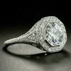 3Ct Round Cut Art Deco Lab Created Moissanite Diamond Ring 14k White Gold Finish