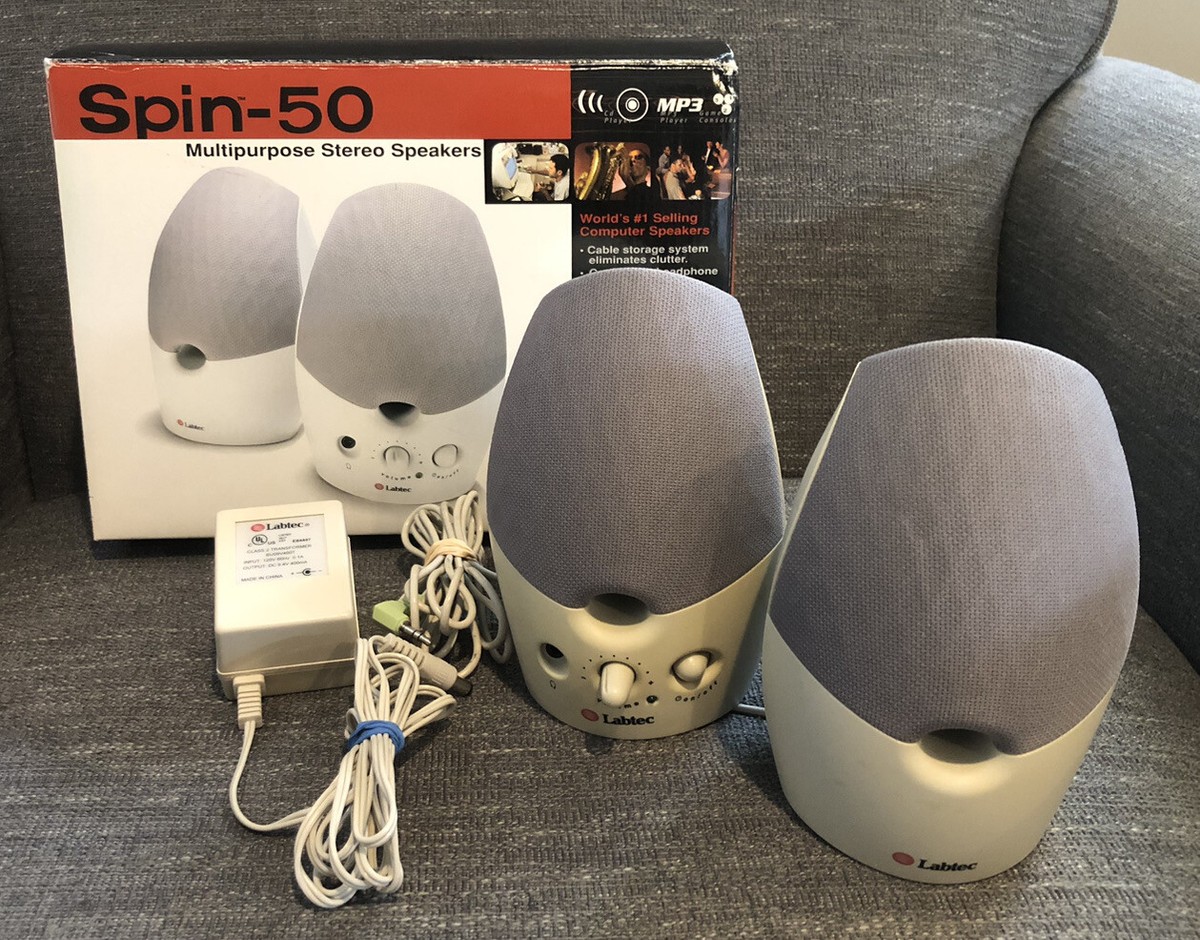 Labtec Spin 50 Multipurpose Stereo Speakers Computer MP3 PC's Gaming Laptop  Deck