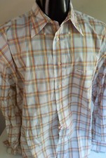 FACONNABLE 100% Cotton Plaid Button Down Shirt Orange/Blue++ SZ LG Made in USA