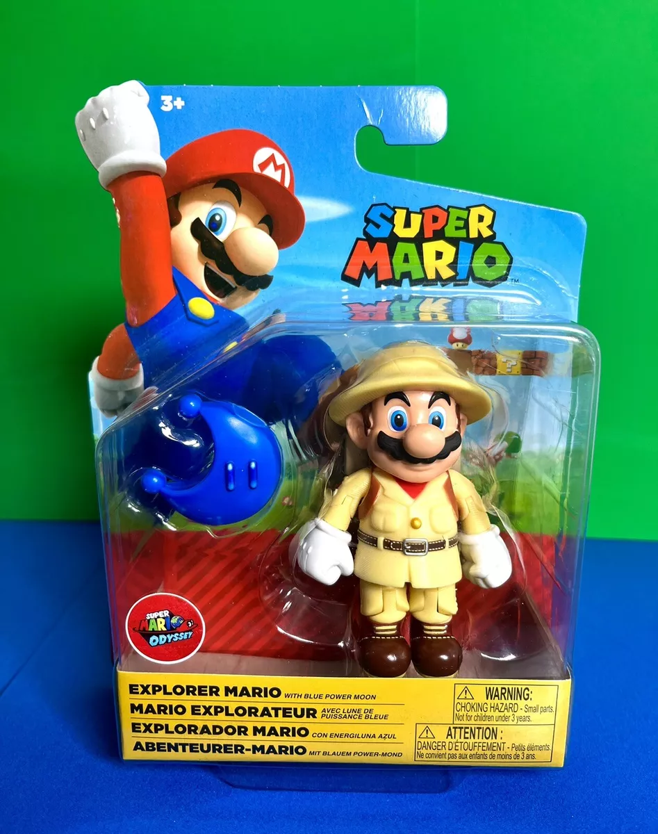 Super Mario Super Mario Odyssey Explorer Mario 4 Inch Action Figure (with  Blue Power Moon) 