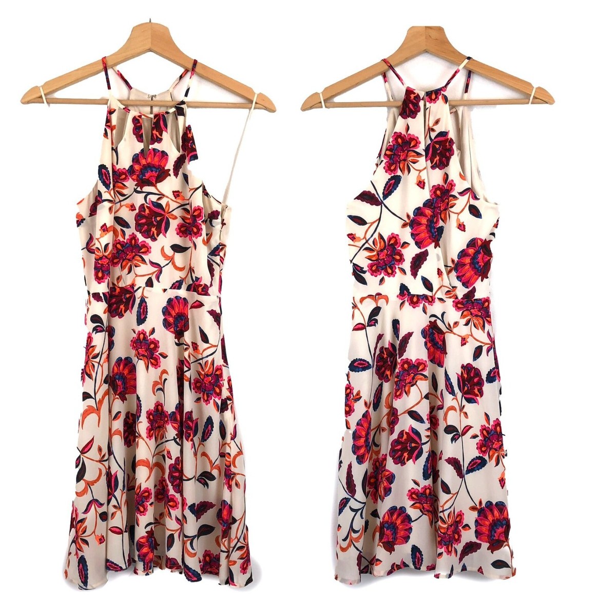 Express Ivory Cream Pink Floral Halter Cocktail Mini Dress 0 | eBay