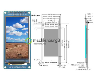 1.9'' IPS Full Angle 170x320 TFT LCD Color Screen Module SPI Serial Port ST7789