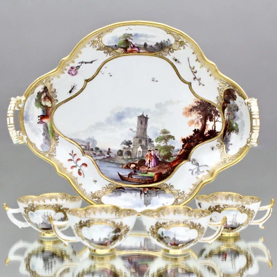 Meissen um 1745: seltenes Likör Service Kauffahrtei Heintze Holzschnitt Insekten - Bild 1 von 4