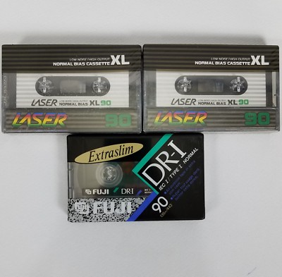3 Blank Cassette Audio Tapes Fuji DRI 90 Extraslim 2 Laser 90 XL 1 Normal Bias