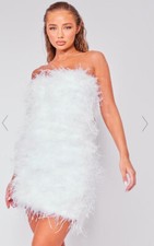 PrettyLittleThing White Bandeau Feather Bodycon Dress