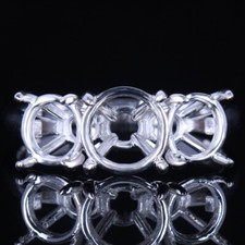 925 Sterling Silver Semi Mount Ring Setting 8mm Round Three Stone Wedding Ring