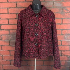 Briggs New York Woman's Button Down Floral Black & Red Top Large
