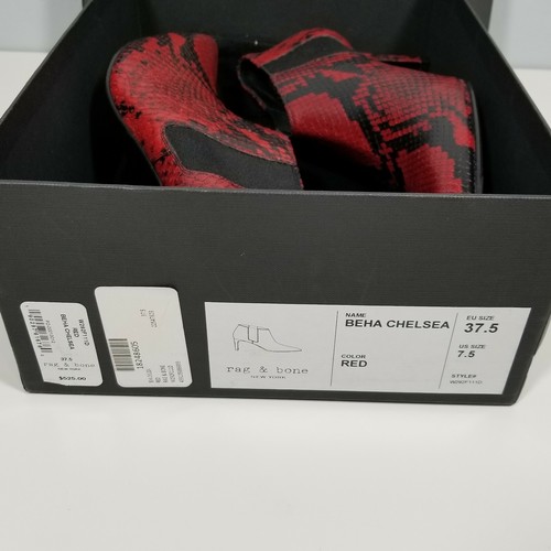 NIB $525 Rag & Bone Beha Red Chelsea Embossed Snake Leather Bootie Sz 7.5 - Picture 6 of 6