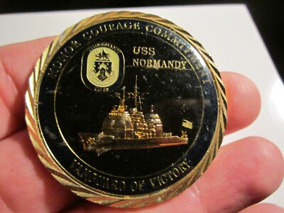 U.S.S. NORMANDY VANGUARD OF VICTORY CHALLENGE COIN COMMAND MASTER CHIEF 2'' SC-1