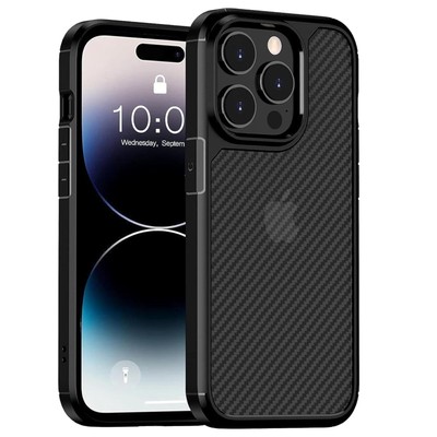 For iPhone 14 15 16Pro Max Shockproof Carbon Fiber Texture Matte Slim Case Cover