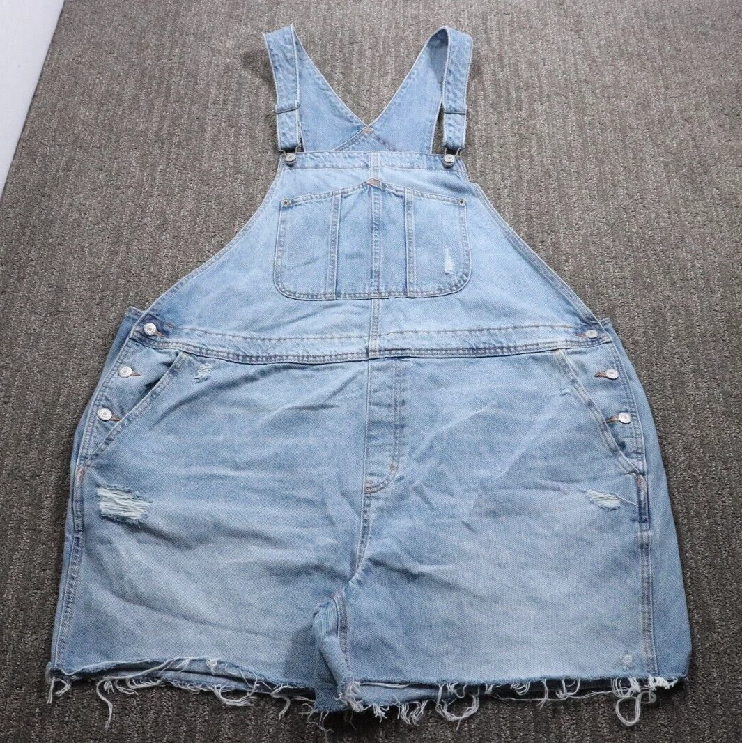 Women Short Tail Overalls Size 3X (50x4) Denim Farm Workwear Outdoor Distressed