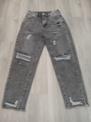 SHEIN Women's High Rise Destroyed Thrashed Mom Jeans Size 6 Black Medium D23