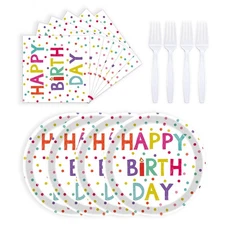 Birthday Plates Napkins White Dots Design Tableware Set Party Supplies 72 PCS