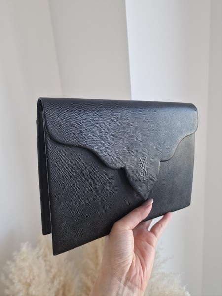 Vintage Yves Saint Laurent YSL Black Leather Clutch Bag - Excellent Condition
