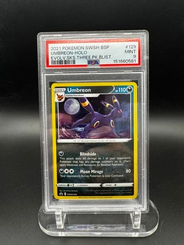 Pokemon TCG: Umbreon - SWSH129 Black Star Promo Evo Skies 3 Pack Blister - PSA 9