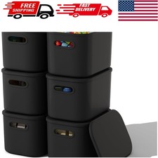 Stackable 6 Pack Black Storage Containers with Flip Top Lids for Versatile Use