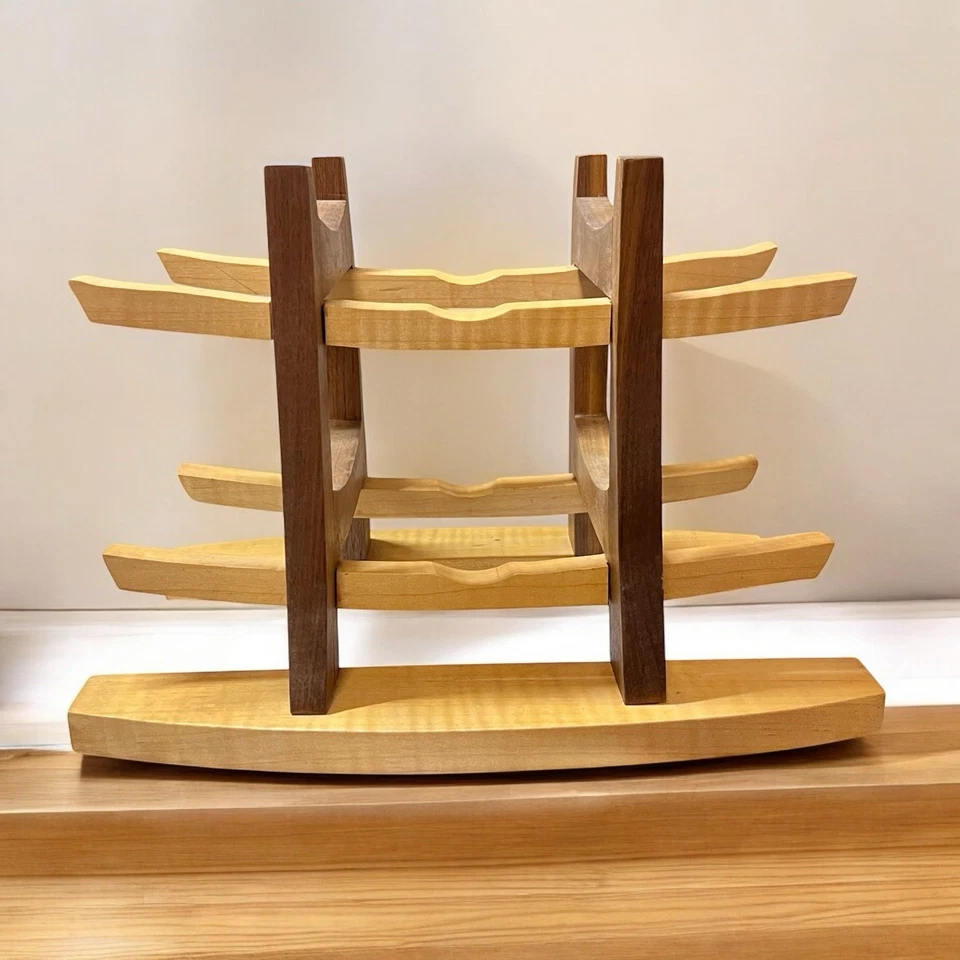 Estante de vino estilo mediados de siglo hecho a mano madera maciza arce nogal exhibición de botellas EE. UU. Foto 4 de 4