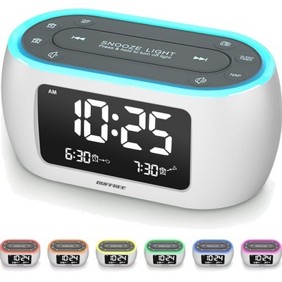 Radiowecker mit 7-Farben-Nachtlicht USB Ladefunktion Doppelalarm Dimmer and A...
