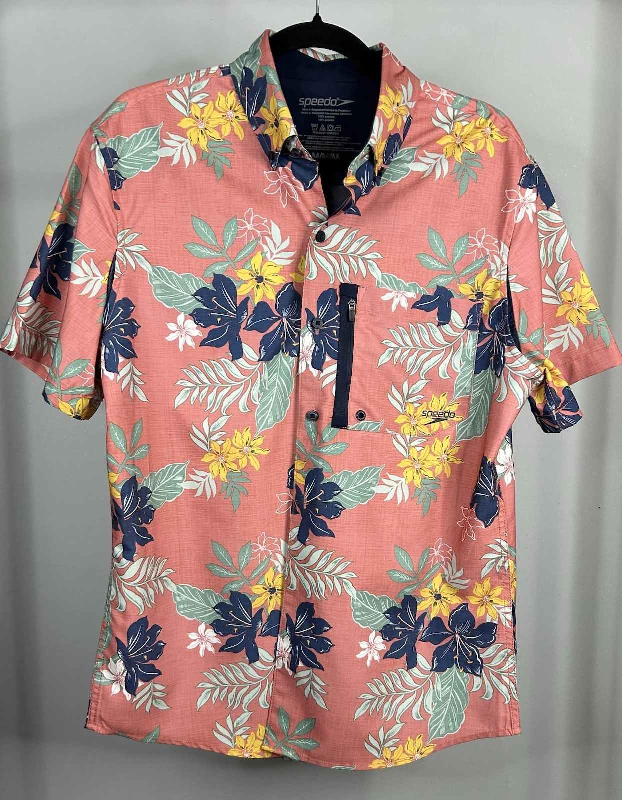 Speedo Floral Button Down Short Sleeve Shirt Men’s Size Medium