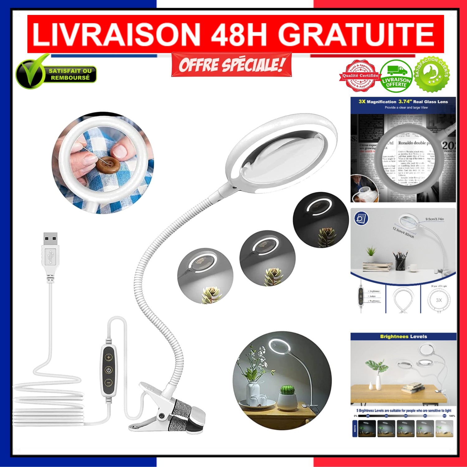 Lampe loupe de couture et broderie pour table de loisirs créatifs
