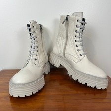 Elena Iachi White Leather Quilted Combat Boots Women?s 37.5 NWT Italy
