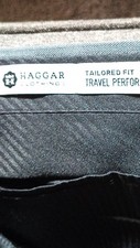 Haggar Men's Gray Polyester Twill Pants Tailored Fit Flat Front Solid Travel