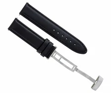 20MM GENUINE LEATHER WATCH BAND SMOOTH STRAP DEPLOY CLASP FOR 36MM ROLEX BLACK