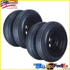 4pcs St20575d14 Trailer Tires On 14 Rims 5 Lug Black Spoke Wheel Load Range C