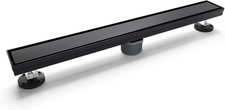 24 inch Linear Shower Drain, Matte Black 2 in 1 Reversible Flat Tile Insert