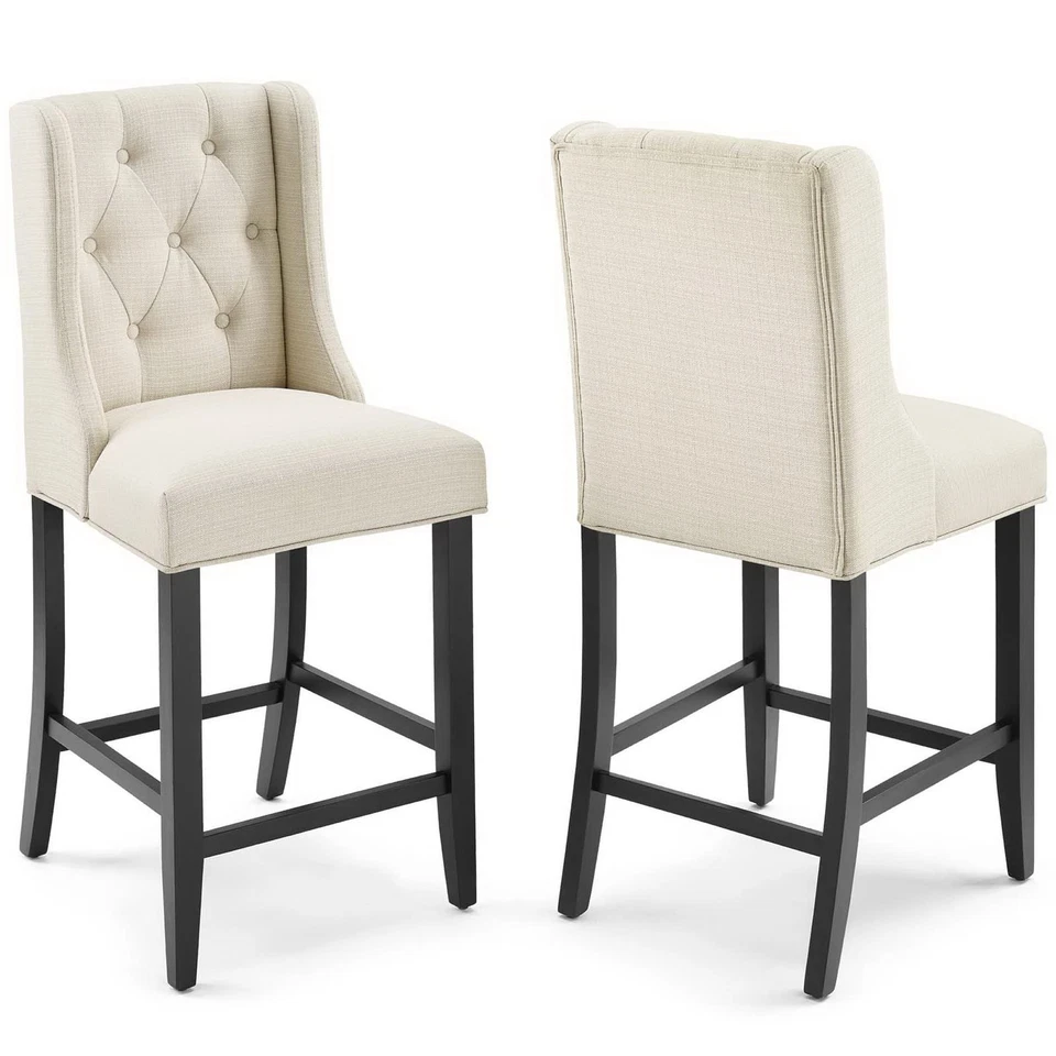 Baronet Upholstered Fabric Counter Bar Stool Set of 2 in Beige - Image 2 of 4