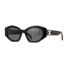 Hexagon Sunglasses Black Oversized Geometric Frame Silver Logo Retro Eyewear New