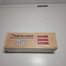 Bene Casa Double 6 Dominoes Brass Spinners Wood Box New Gift Idea