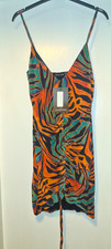 PrettyLittleThing Womens Size 8 Black Orange Green Animal Print Ruched Mini