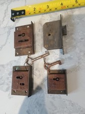 4x ANTIQUE BRASS CABINET OR FURNITURE LOCKS WITH SOME KEYS OLD JOINERY 