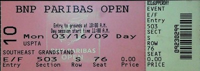 BNP Paribas Open Tennis Ticket Stub Indian Wells Day Session Murray Wins 3/16/09