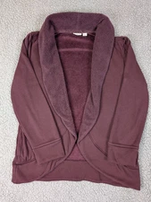 LL Bean Sherpa Lined Open Front Cardigan Red Size Medium Shawl Collar