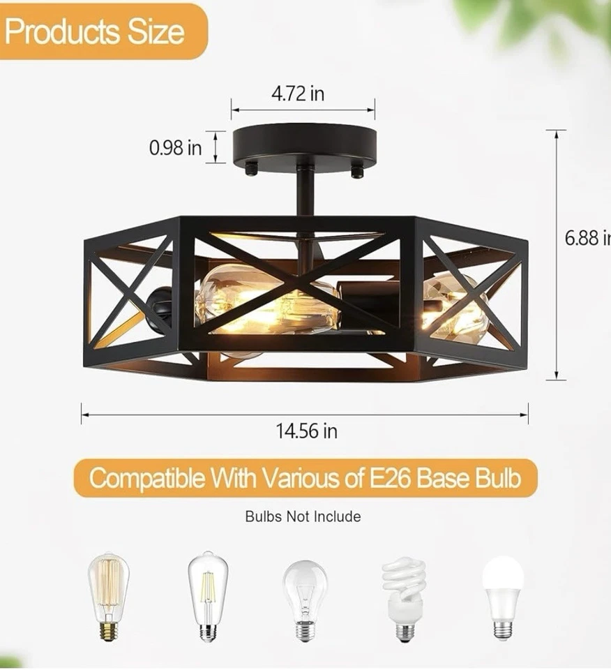 Lámpara de araña moderna negra de granja con estuche hexagonal de metal Foto 3 de 3