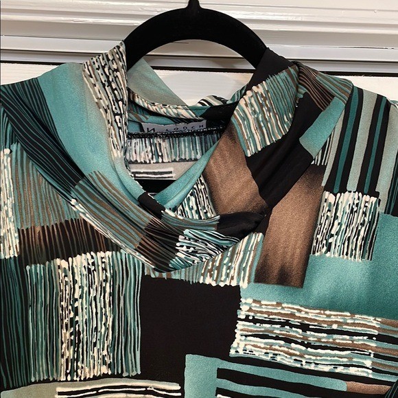 N Touch Womens Abstract Patchwork Top Size L Y2K … - image 3