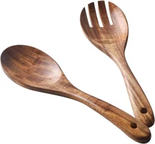 **Acacia Wood Salad Servers 10 Inch Serving Utensil Set of 2**