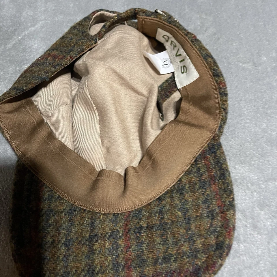 Vintage Orvis Harris Tweed Hat Mens Ajdustable Winter Cap Plaid Herringbone Wool - Image 3 of 4