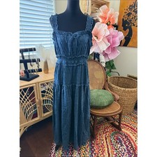 Gap x DOEN Blue Eyelet Lace Denim Boho Hippie Femme Cottage Midi Maxi Dress